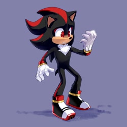 Size: 736x736 | Tagged: safe, artist:solar socks, shadow the hedgehog, hedgehog, black fur, gloves, male, red eyes, red fur, shoes, solo