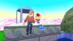Size: 1366x768 | Tagged: safe, artist:undeadponysoldier, sally acorn, chipmunk, human, sonic adventure 2, 3d, best friends, chao garden, child, crossover, duo, female, garry's mod, gmod, hanging out, hero chao garden, human male, little jack, male, sitting, team fortress 2