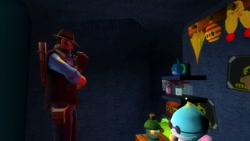Size: 1366x768 | Tagged: safe, artist:undeadponysoldier, chao, human, sonic adventure 2, black market, broom, chao kindergarten, facemask, garry's mod, gmod, human male, male, mask, sniper, spider web, team fortress 2, thinking