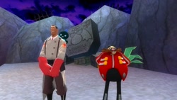Size: 1366x768 | Tagged: safe, artist:undeadponysoldier, robotnik, sonic the hedgehog, oc, oc:sonic.exe, chao, hedgehog, human, sonic adventure 2, 3d, chao garden, crossover, dark chao, dark chao garden, doctor eggman, dr. eggman, garry's mod, gmod, medic, team fortress 2