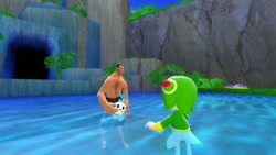 Size: 1366x768 | Tagged: safe, artist:undeadponysoldier, cosmo the seedrian, chao, human, seedrian, sonic adventure 2, 3d, best friends, chao garden, chaobetes, crossover, female, garry's mod, gmod, hanging out, happy, hero chao, human male, playful, playing, shirtless, sonic x, swimming, swimsuit, team fortress 2, water