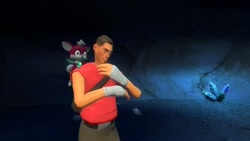 Size: 1366x768 | Tagged: safe, artist:undeadponysoldier, chip, human, sonic adventure 2, sonic unleashed, 3d, cave, crossover, curious, garry's mod, gmod, scout, team fortress 2, thinking