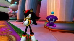 Size: 1366x768 | Tagged: safe, artist:undeadponysoldier, shadow the hedgehog, chao, hedgehog, sonic adventure 2, 3d, chao race, crossed arms, dark chao, garry's mod, gmod, male
