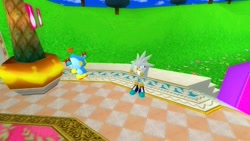 Size: 1366x768 | Tagged: safe, artist:undeadponysoldier, omochao, silver the hedgehog, chao, hedgehog, sonic adventure 2, 3d, chao race, cheering, garry's mod, gmod, happy, winner
