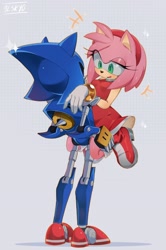 Size: 1794x2700 | Tagged: safe, artist:91sky0, amy rose, metal sonic, duo, metamy, robot, shipping, straight