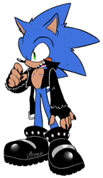 Size: 349x600 | Tagged: safe, artist:virune, scourge the hedgehog, hedgehog, blue fur, fingerless gloves, green eyes, jacket, male, shoes