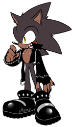 Size: 349x600 | Tagged: safe, artist:virune, scourge the hedgehog, hedgehog, black fur, fingerless gloves, jacket, male, shoes, yellow eyes