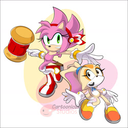 Size: 2400x2400 | Tagged: safe, artist:sonixjax, amy rose, cream the rabbit, hedgehog, rabbit, sonic adventure, amy and cream, amy the hedgehog, bunny, cute, dressed like the guys, girls, half dressed cartoon animal, halfdressedcartoonanimal, innocent, jax, naked, nothing to hide, piku piku hammer, rodent, shoes only, sonic girls, team hero, team jubilie, team rose, unclothed, unclothed amy