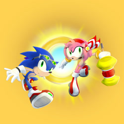 Size: 2400x2400 | Tagged: safe, amy rose, rosy the rascal, sonic the hedgehog, amy the hedgehog, amy x sonic, barbie anatomy, cartoonicus, clothing, cute, dressed like the guys, dressedliketheguys, equal, game, gaming, guy girl, half dressed cartoon animal, innocent, naked, no clothes, not nude, piku piku hammer, shipping, shoes only, sonic riders, sonicadventure, unclothed, unclothed amy