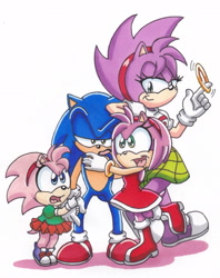 Size: 2491x3149 | Tagged: safe, artist:azumiangel, amy rose, sonic the hedgehog, classic amy, fleetway amy
