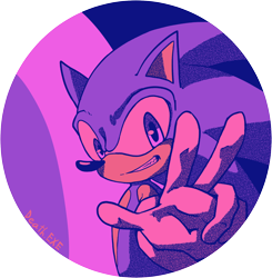 Size: 1554x1586 | Tagged: safe, artist:lunar-lotus, sonic the hedgehog, hedgehog, 2023, icon, looking at viewer, male, signature, simple background, smile, solo, transparent background, v sign