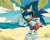 Size: 2048x1638 | Tagged: safe, artist:candleyy, knuckles the echidna, sonic the hedgehog, 2025, abstract background, beach, bending over, clothes, clouds, duo, female, gender swap, lidded eyes, looking at viewer, mouth open, one fang, open mouth, open smile, outdoors, palm tree, smile, solo focus, sonic boom (tv), water
