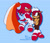 Size: 1656x1426 | Tagged: safe, artist:sonicpridecorner, knuckles the echidna, mighty the armadillo, blue background, carrying them, duo, flag, holding each other, knuxighty, lesbian, looking at each other, pride, pride flag, shipping, signature, simple background, smile, standing, t4t, transfem pride, transfeminine, transgender, transmasc pride, transmasculine