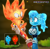 Size: 1356x1333 | Tagged: safe, artist:risziarts, sally acorn, sonic the hedgehog, chipmunk, hedgehog, duo, fireboy (fireboy and watergirl), fireboy and watergirl, sally x sonic, shipping, straight, watergirl (fireboy and watergirl)