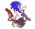 Size: 1280x1076 | Tagged: safe, artist:lastonka, shadow the hedgehog, sonic the hedgehog, hedgehog, 2023, clenched teeth, duo, duo male, frown, looking at viewer, male, pointing, signature, simple background, smile, treads, white background