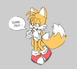 Size: 1291x1155 | Tagged: safe, miles "tails" prower, anonymous artist, cute, dialogue, english text, implied human, male, shy, solo, tailabetes