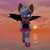 Size: 1440x1440 | Tagged: safe, artist:beepboopthebot, rouge the bat, 2025, 3d, abstract background, clouds, ear piercing, earring, flying, gender swap, hair over one eye, heart nose, lidded eyes, looking at viewer, ocean, outdoors, smile, solo, sun, sunset
