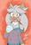 Size: 2066x2923 | Tagged: safe, artist:mayaalee, silver the hedgehog, hedgehog, 2021, abstract background, cleavage, clothes, eyelashes, female, flat colors, gender swap, looking at viewer, mouth open, neck fluff, open mouth, open smile, pants, shirt, signature, smile, solo, standing
