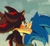 Size: 2048x1879 | Tagged: safe, artist:shady_tr, shadow the hedgehog, sonic the hedgehog, hedgehog, 2025, abstract background, dialogue, duo, english text, frown, gay, heart, holding them, hugging, lidded eyes, looking at each other, male, shadow x sonic, shipping, smile, subtitles, teasing, text, tongue out