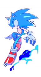 Size: 794x1493 | Tagged: safe, artist:mugua_0, sonic the hedgehog, hedgehog, 2025, cute, looking offscreen, male, simple background, smile, solo, white background