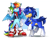 Size: 3224x2500 | Tagged: safe, artist:buvanybu, sonic the hedgehog, 2025, abstract background, crop jacket, crossover, duo, jacket, mobianified, my little pony, pegasus, ponified, pony, rainbow dash, role swap, scarf, sleeveless jacket, smile, species swap, standing, v sign