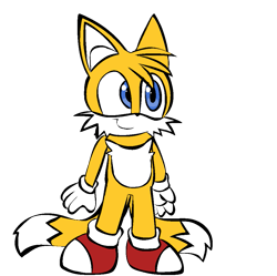 Size: 1005x1000 | Tagged: safe, artist:supernovae2468, miles "tails" prower, 2024, cute, flat colors, looking offscreen, simple background, smile, solo, standing, transparent background