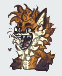 Size: 667x821 | Tagged: safe, artist:dddeerbo, miles "tails" prower, blue background, bust, eyelashes, heart, looking offscreen, mouth open, sharp teeth, simple background, solo