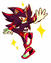Size: 1643x2048 | Tagged: safe, artist:kitzunn7, shadow the hedgehog, 2025, arms out, chest fluff, ear fluff, flat colors, frown, grey background, looking at viewer, posing, shine, simple background, solo, sonic boom (tv), sparkles, standing on one leg