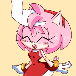 Size: 1080x1080 | Tagged: artist needed, safe, amy rose, hedgehog, human, amybetes, blushing, cute, female, hand, happy, male, petting