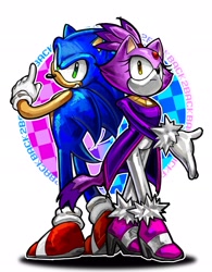 Size: 1596x2048 | Tagged: safe, artist:edlucavalden, blaze the cat, sonic the hedgehog, 2025, duo, looking at viewer, outline, shadow (lighting), simple background, sonic rush, standing, white background