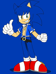 Size: 828x1104 | Tagged: safe, artist:nashiothepenguin, sonic the hedgehog, human, blue background, humanized, partially humanized, simple background, solo