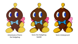 Size: 1920x1080 | Tagged: safe, artist:fionaburks2003, chocola (chao), chao, adventures of sonic the hedgehog, sonic underground, 2025, looking offscreen, neutral chao, simple background, smile, solo, sonic satam, standing, style comparison, white background
