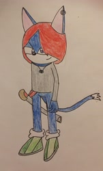 Size: 2140x3549 | Tagged: safe, artist:espiofan273, oc, oc:chris the cat, cat, blue fur, male, purple eyes, shirt, shoes, socks
