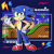 Size: 1200x1200 | Tagged: safe, artist:bunny0rgans, sonic the hedgehog, green hill zone, 2022, abstract background, blushing, character name, chest fluff, clenched teeth, hand on hip, lightning bolt, looking at viewer, outline, ring, signature, smile, solo, spinning object, standing, white outline