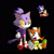 Size: 540x540 | Tagged: safe, artist:rocketrrush, blaze the cat, marine the raccoon, miles "tails" prower, sonic the hedgehog, sonic r, 2025, black background, classic blaze, classic marine, classic sonic, classic sonic (universe), classic style, classic tails, duo, faux 3d, headpats, low poly, petting, redraw, reference inset, simple background, sitting, smile, standing, yellow sclera