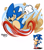 Size: 2817x3183 | Tagged: safe, artist:strawbear, sonic the hedgehog, 2020, abstract background, classic sonic, classic sonic (universe), clenched fists, dust clouds, frown, looking at viewer, reference inset, running, signature, solo