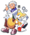 Size: 1081x1242 | Tagged: safe, artist:findourfuture, miles "tails" prower, fox, human, 2025, chuck thorndyke, cogwheel, duo, holding something, looking at viewer, male, outline, signature, simple background, smile, transparent background, wrench