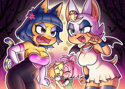 Size: 2800x2000 | Tagged: safe, artist:queueqew, amy rose, rouge the bat, bat, cat, dog, hedgehog, abstract background, animal crossing, ankha, clothes, crossover, crossover shipping, female, group, isabelle, kiss, lesbian, outfit swap, outline, rouge's heart top