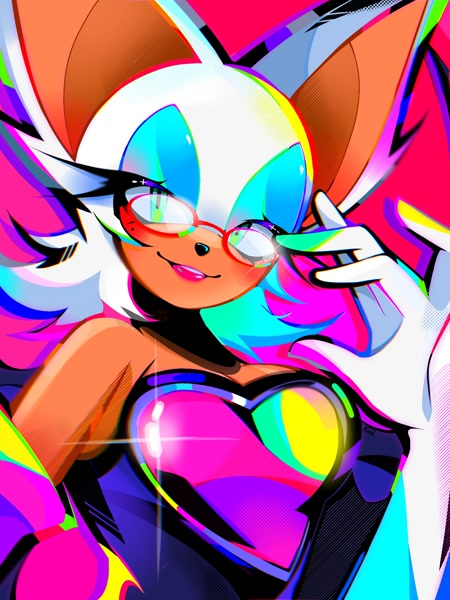 Size: 1536x2048 | Tagged: safe, artist:kuroiyuki96, rouge the bat, featured image, glasses, solo