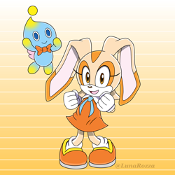 Size: 1500x1500 | Tagged: safe, artist:lunarozza, cheese (chao), cream the rabbit, chao, abstract background, duo, neutral chao