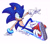 Size: 2179x1900 | Tagged: safe, artist:jamoart, sonic the hedgehog, hedgehog, 2020, clenched teeth, hand on ground, looking offscreen, male, signature, simple background, sliding, smile, solo, white background