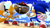 Size: 3840x2160 | Tagged: safe, artist:gameguybenn, artist:hunicrio, artist:leymi-lopez, artist:telespentry, miles "tails" prower, robotnik, sonic the hedgehog, human, sonic adventure, 2024, 3d, abstract background, chaos emerald, clenched fists, clenched teeth, clouds, daytime, eggmobile, fence, fighting pose, frown, grin, holding something, looking at each other, low angle, mystic ruins, outdoors, pointing, posing, redraw, smile, standing, tree, trio, trio male