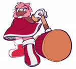 Size: 1634x1483 | Tagged: safe, artist:amyrosedaily, amy rose, 2025, flat colors, frown, holding something, looking at viewer, piko piko hammer, simple background, solo, standing, white background