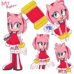 Size: 2000x2000 | Tagged: safe, artist:sonikku1999, amy rose, hedgehog, clothes, female, piko piko hammer, solo