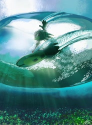 Size: 1852x2500 | Tagged: safe, artist:lemonade-pop, jet the hawk, abstract background, exteme gear, hawk, male, ocean, scenery, solo, sunlight, underwater, water
