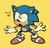 Size: 1103x1068 | Tagged: safe, artist:boo-topia, sonic the hedgehog, 2025, classic sonic, classic sonic (universe), flat colors, looking offscreen, mouth open, simple background, solo, standing, yellow background