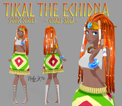 Size: 884x768 | Tagged: safe, artist:petite-neko-kitsune, tikal, human, 3d, grey background, humanized, mmd, simple background, solo