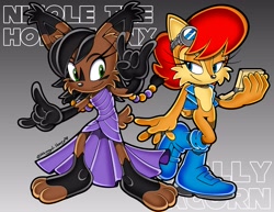 Size: 3850x2975 | Tagged: safe, artist:unhinged_honey, nicole the hololynx, sally acorn, chipmunk, lynx, squirrel, duo, female, hololynx