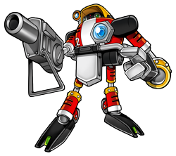 Size: 9266x8218 | Tagged: safe, artist:yuji uekawa, e-102 gamma, absurd res, looking offscreen, official artwork, robot, simple background, solo, standing, transparent background, uekawa style