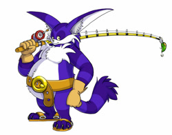 Size: 1024x801 | Tagged: safe, artist:sunsetfox, big the cat, 2018, claws, ear fluff, fishing pole, holding something, looking at viewer, simple background, smile, solo, standing, white background, yellow sclera